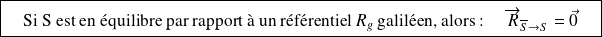\boxed{\quad \text{Si S est en équilibre par rapport à un référentiel } R_g \text{ galiléen, alors : } \quad \overrightarrow R_{\overline S \rightarrow S}=\vec 0 \quad}
